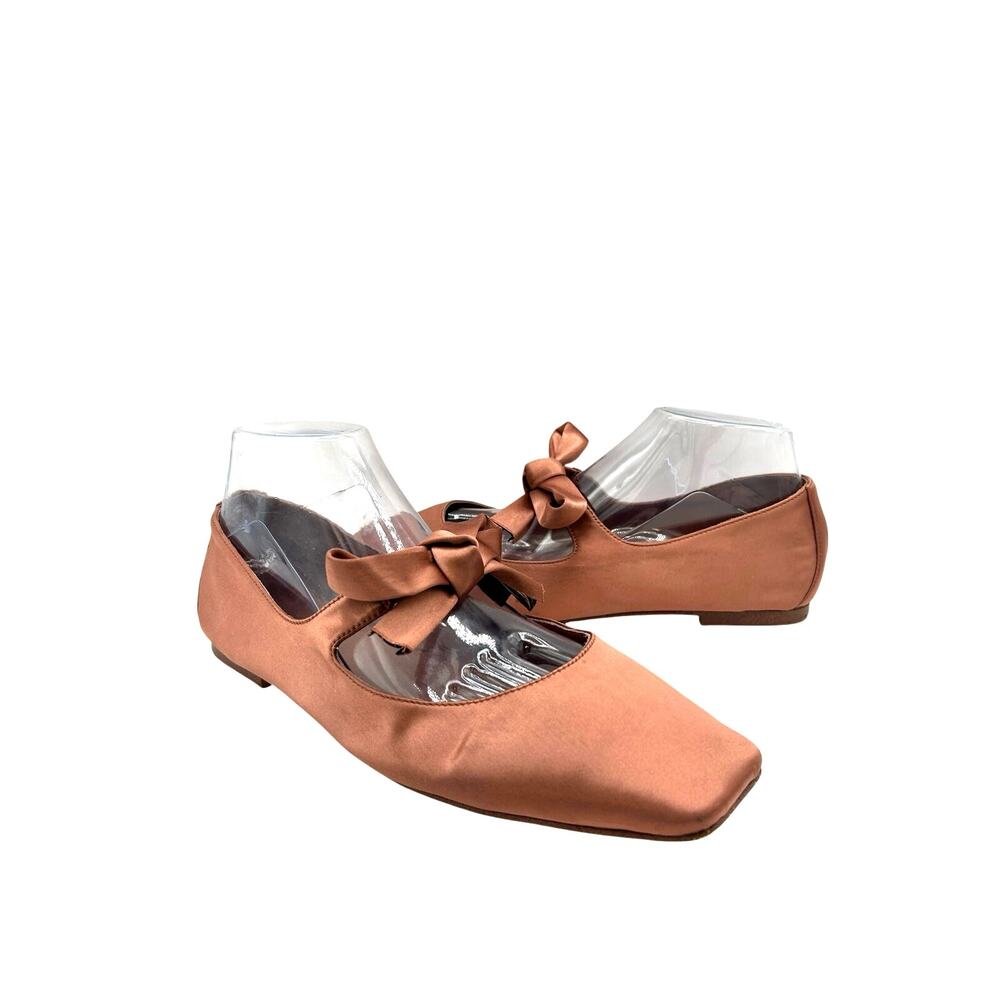 Jeffrey Campbell X Anthropologie Big Bow satin square-toe Mary Jane Flats Mauve